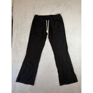 Roxy Womens Black Linen Rope Waist Drawstring Beach Pants Swim Cover Large